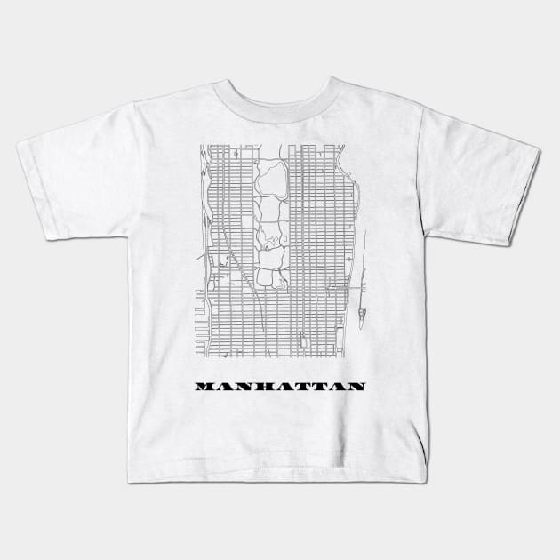 Map of Manhattan, NYC Minimalist Line Drawing Kids T-Shirt by SKANDIMAP